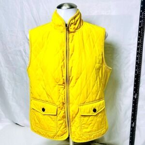 Talbots~Yellow Diamond Quilted Puffer Vest~Women's‎ Medium~Ribbed Sides/zip Up
